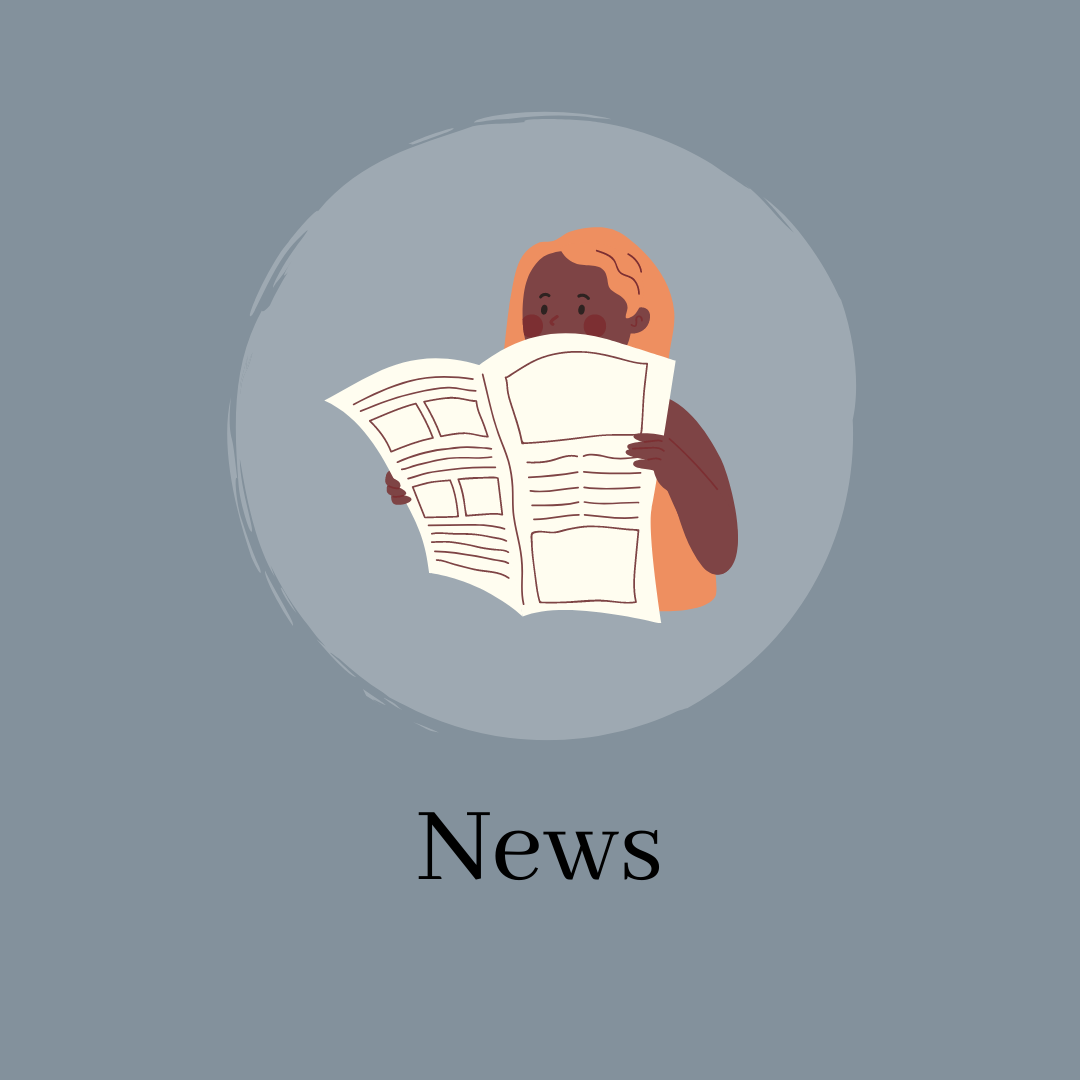 Image that says, "news" it has a graphic of a woman holding a newspaper