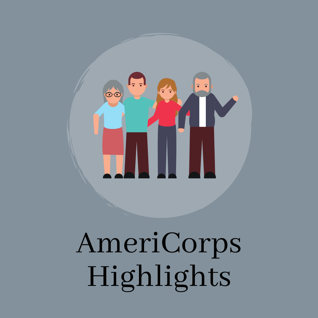 an image that says "AmeriCorps Highlights" it has a graphic of four adults