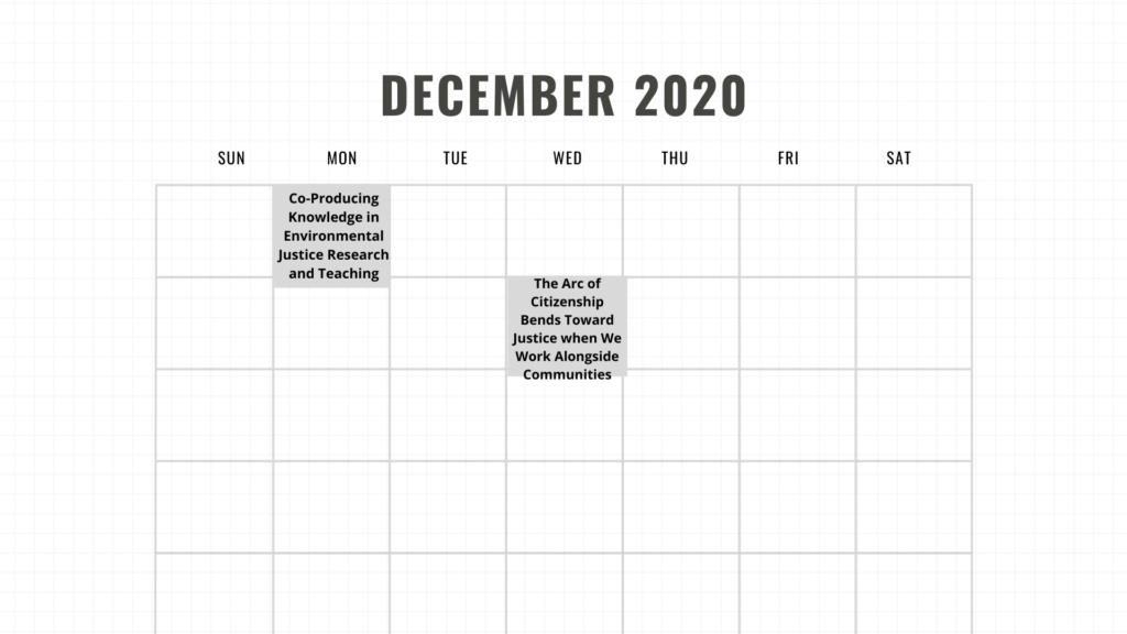 Photo of a calendar with the December 2020 events listed